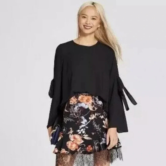 Who What Wear Dresses & Skirts - Who What Wear Black Floral Ruffle Skirt Size 12